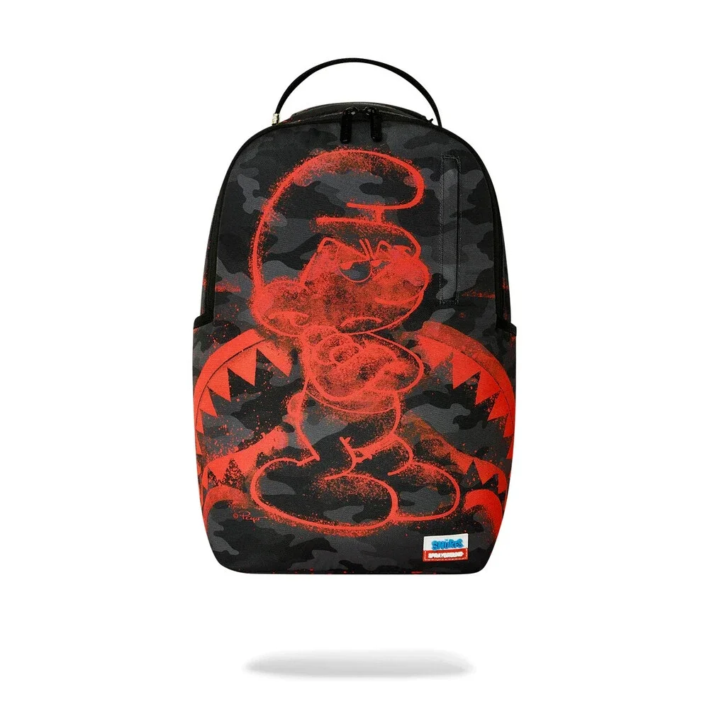 Sprayground Smurfs Attitude Backpack Unisex Black Red Camo Shoulder Strap SPR342